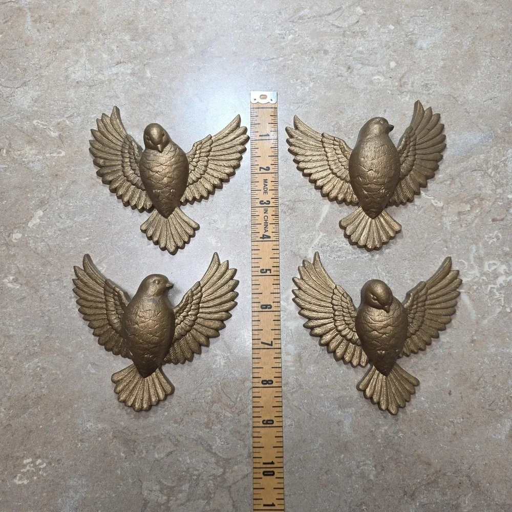 Vintage Homco Gold Plastic Bird Wall Figurines Set 4 Retro Decor Small Birds